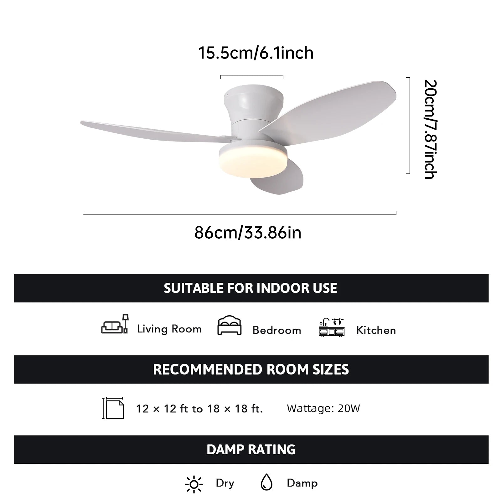 Smart Ceiling Fan with LED Light – Silent, Remote & App Control, Wood-Look Blades
