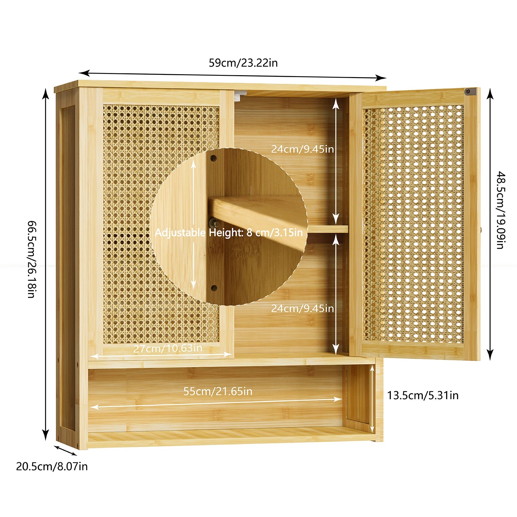 Wall-Mounted Bamboo Bathroom Cabinet – Storage Cupboard with Doors