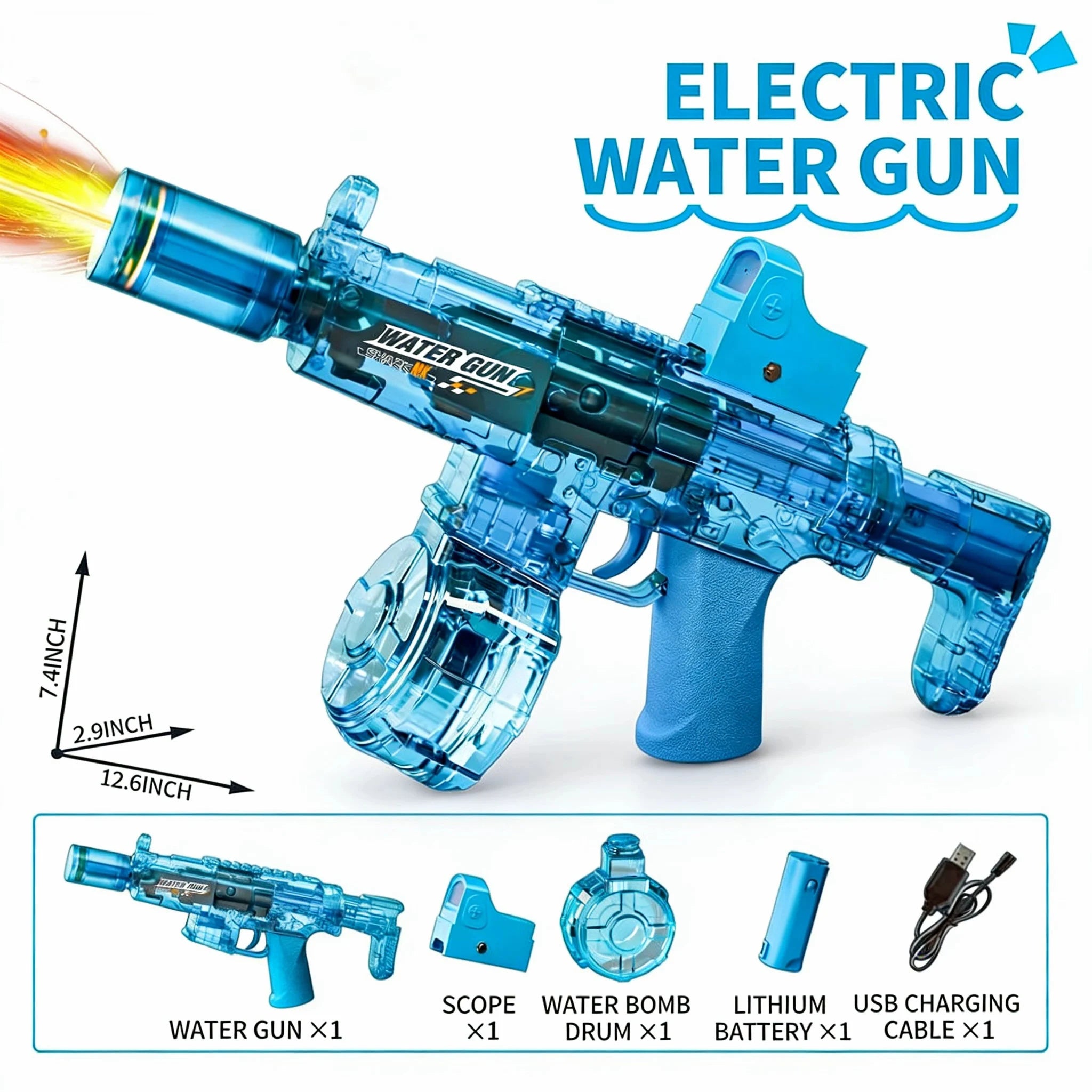 Electric Water Gun Toy – Auto Firing with Recoil, Lights & Sound Effects
