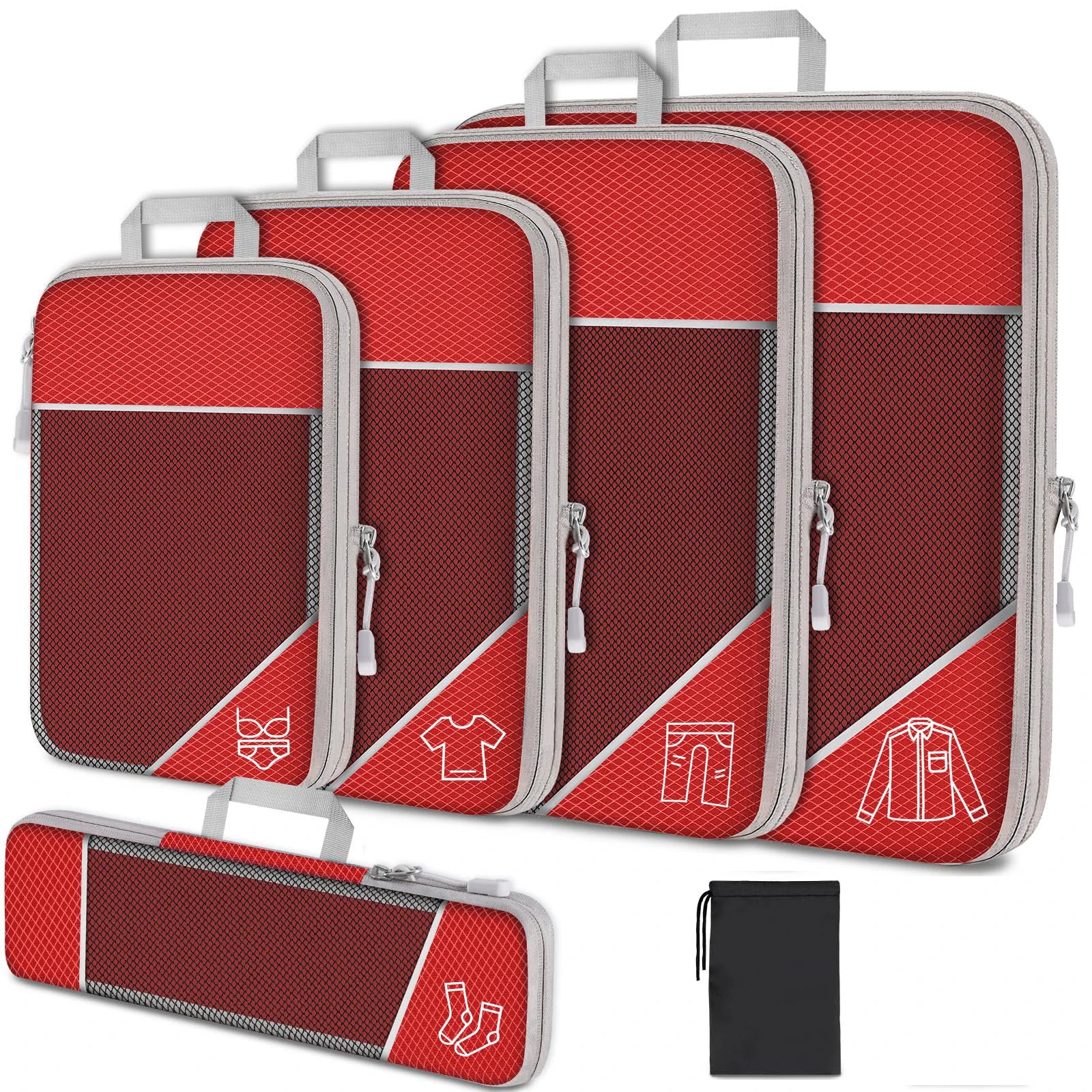 Compressed Packing Cubes Set – 3 or 6-Piece Travel Luggage Organisers
