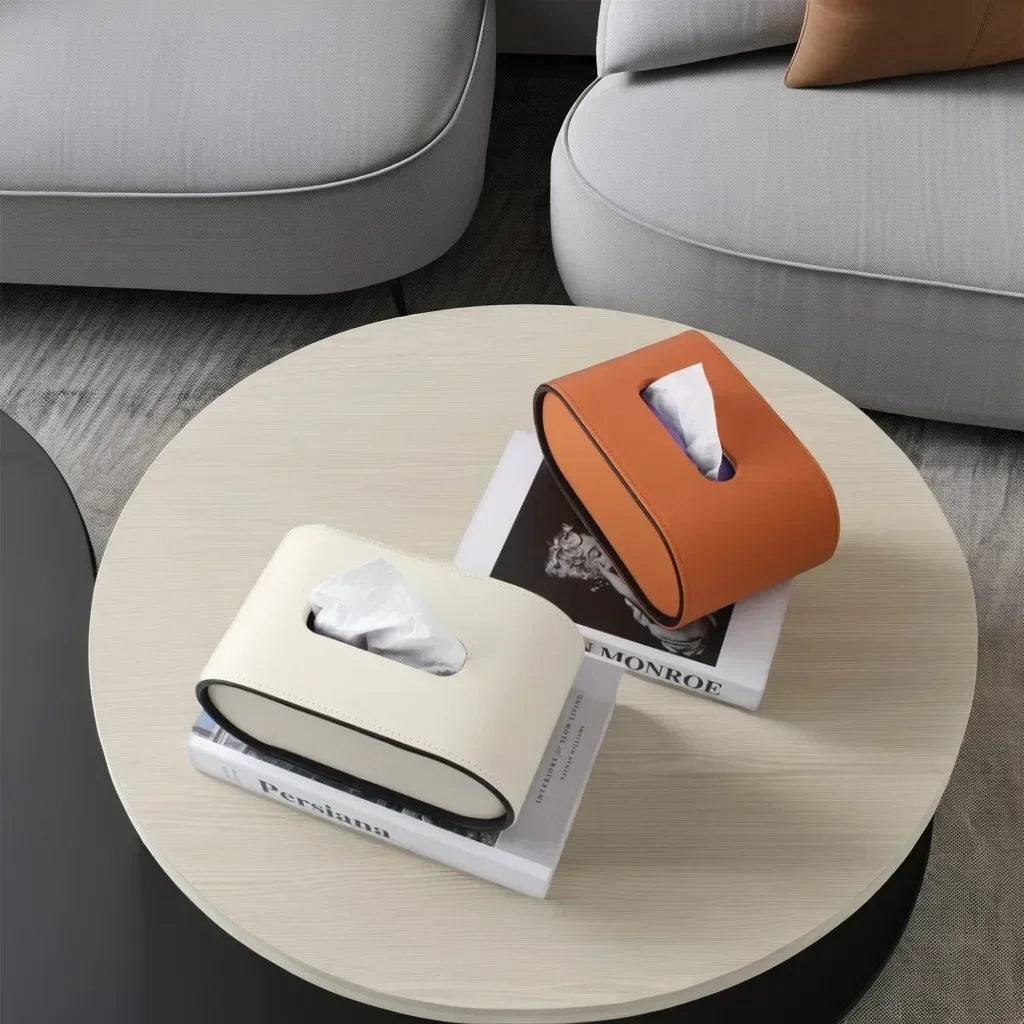 LuxeHide – Faux-Leather Oval Tissue Box Cover