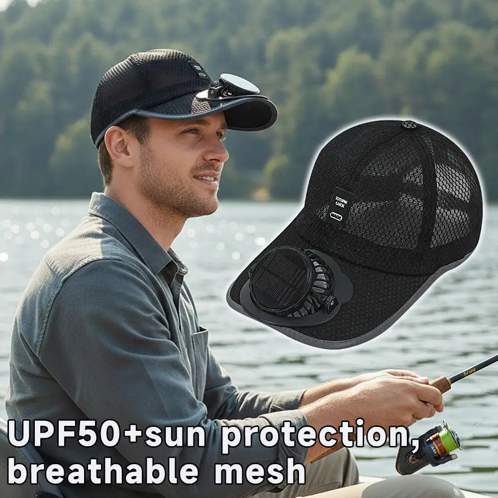 Solar & USB Fan Baseball Cap – Breathable Sun Hat with Built-In Cooling Fan