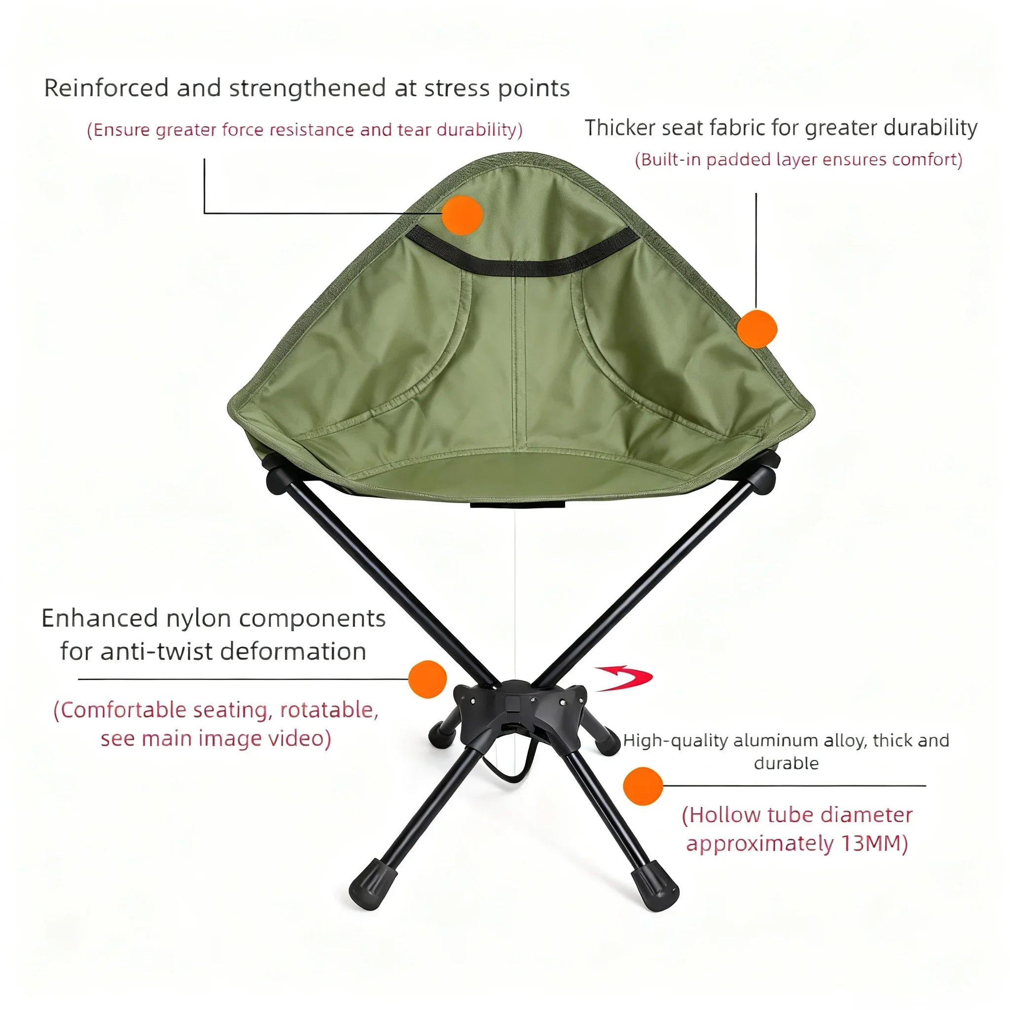 360° Folding Camping Stool – Lightweight Rotating Chair for Fishing & Picnics