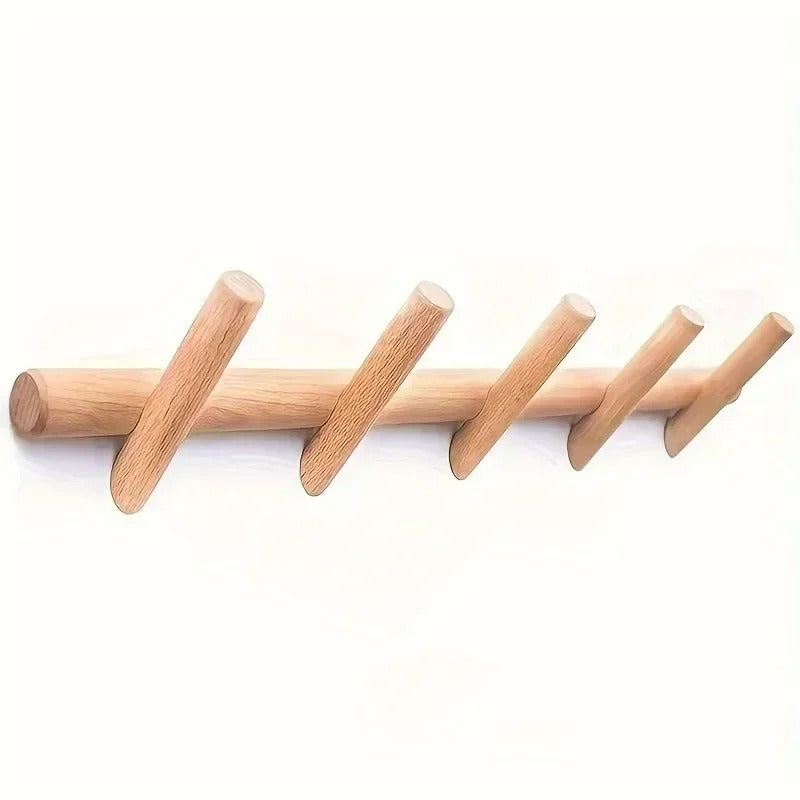 Solid Oak Wall Rack with Minimalist Design & 5 Coat Hooks for Effortless Organization 3 | Qf1780333007290597551
