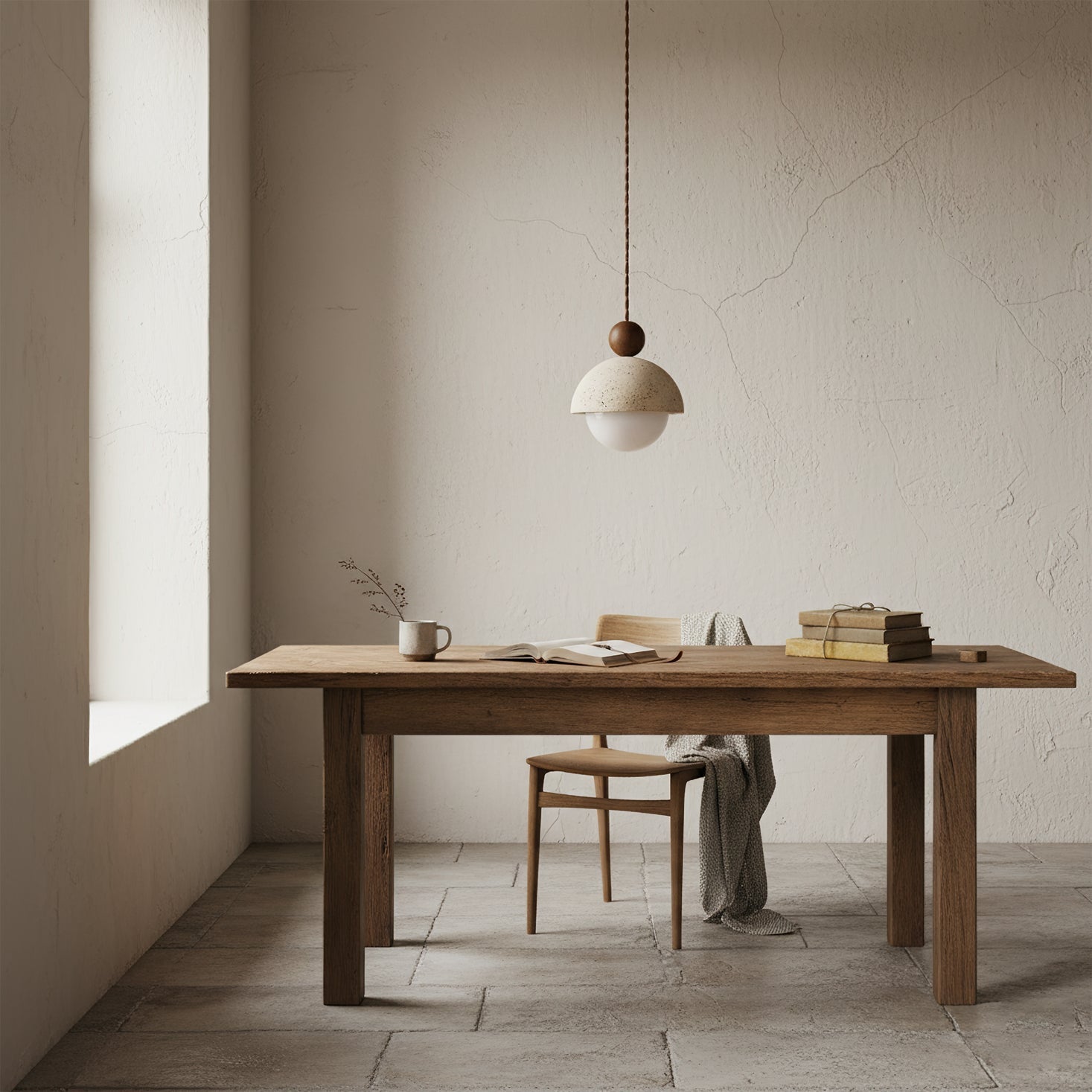 Verona | Glass Pendant Light with Travertine Dome & Unique Craftsmanship | Modern Hanging Light for Kitchen Island Illumination 5