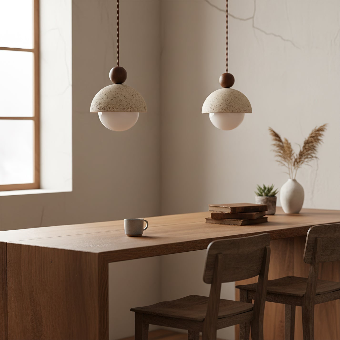 Verona | Glass Pendant Light with Travertine Dome & Unique Craftsmanship | Modern Hanging Light for Kitchen Island Illumination 6