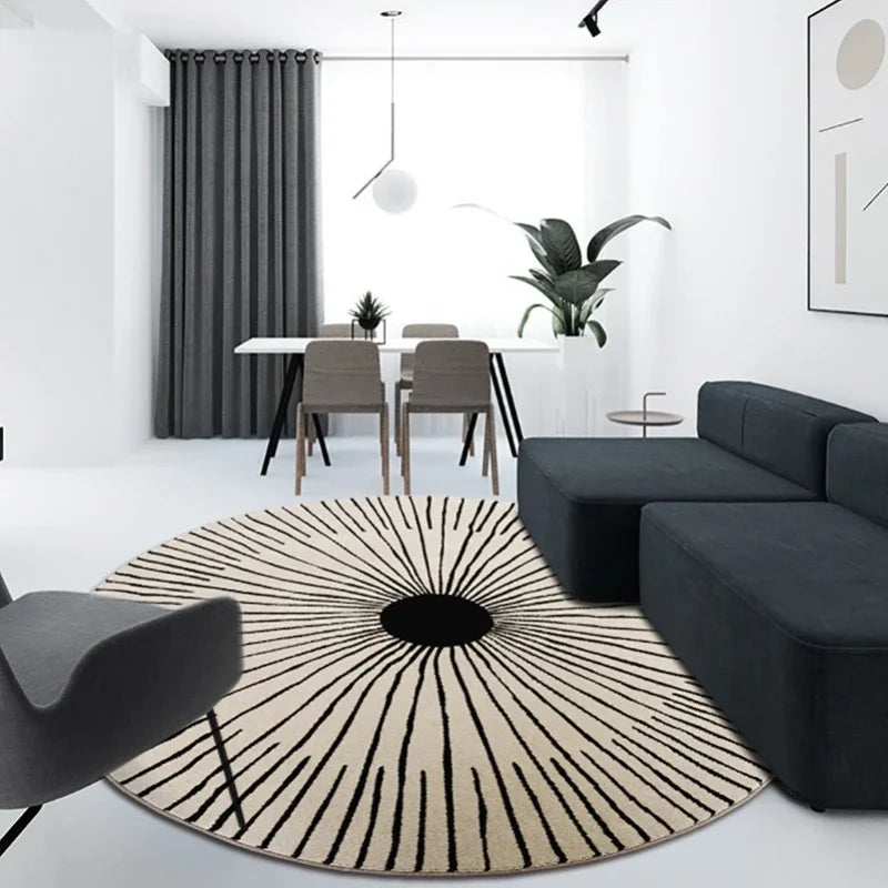 Bedroom Rugs round Minimalist Home Decor Plush Carpet Luxury Nordic Carpets for Living Room Large Area Non-Slip Cloakroom Rug | Lines / 60 cm (23.62 in),Lines / 80 cm (31.5 in),Lines / 100 cm (39.37 in),Lines / 120 cm (47.24 in),Lines / 140 cm (55.12 in),Lines / 160 cm (62.99 in),Lines / 180 cm (70.87 in),Lines / 200 cm (78.74 in),Sunburst / 60 cm (23.62 in),Sunburst / 80 cm (31.5 in),Sunburst / 100 cm (39.37 in),Sunburst / 120 cm (47.24 in),Sunburst / 140 cm (55.12 in)