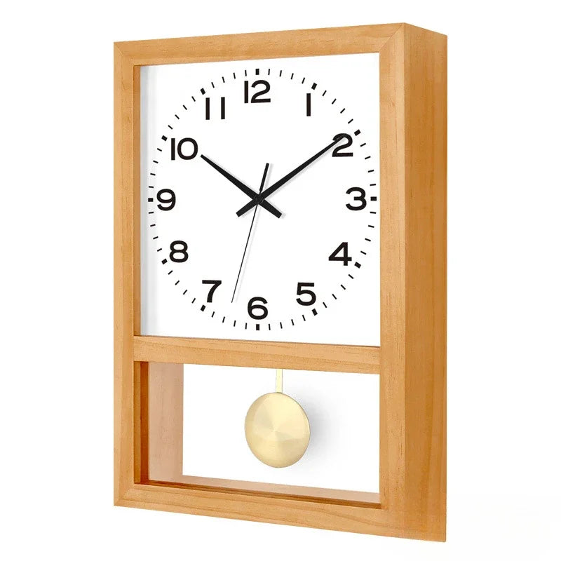 Japanese Retro Solid Wood Clock Household Living Room Square Art Table Decoration Rocking Wall Clock