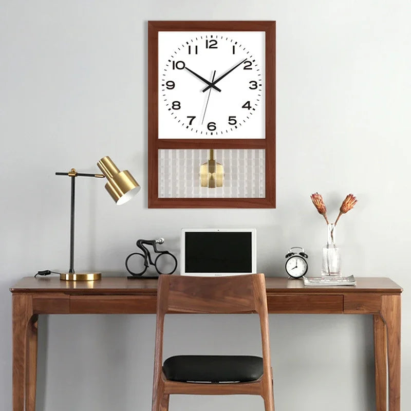 Japanese Retro Solid Wood Clock Household Living Room Square Art Table Decoration Rocking Wall Clock