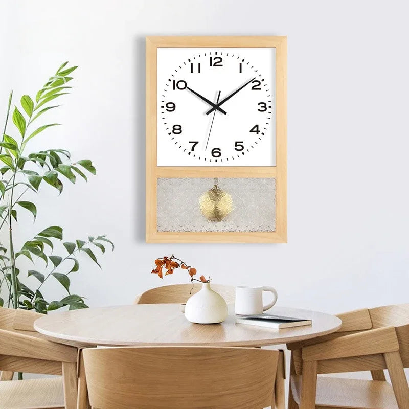 Japanese Retro Solid Wood Clock Household Living Room Square Art Table Decoration Rocking Wall Clock