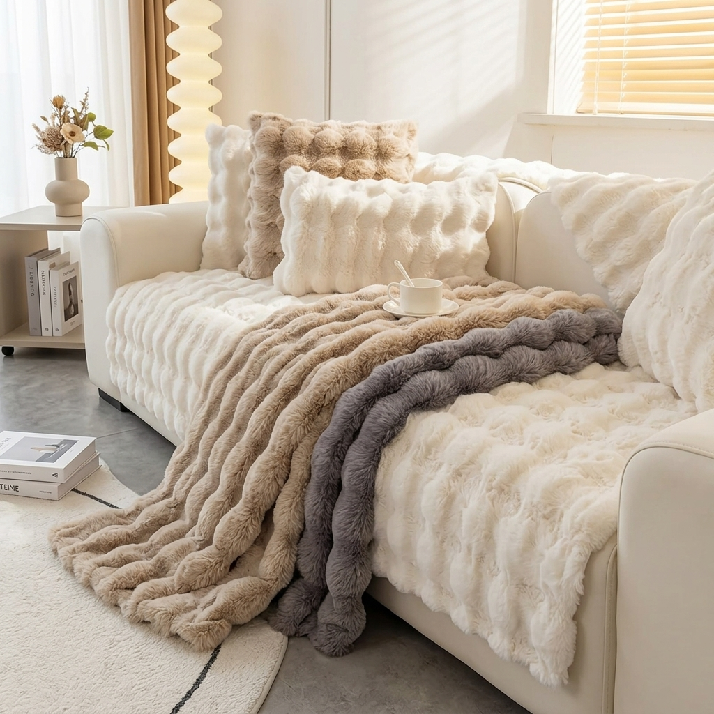 Plush Rabbit-Feel Sofa Cover