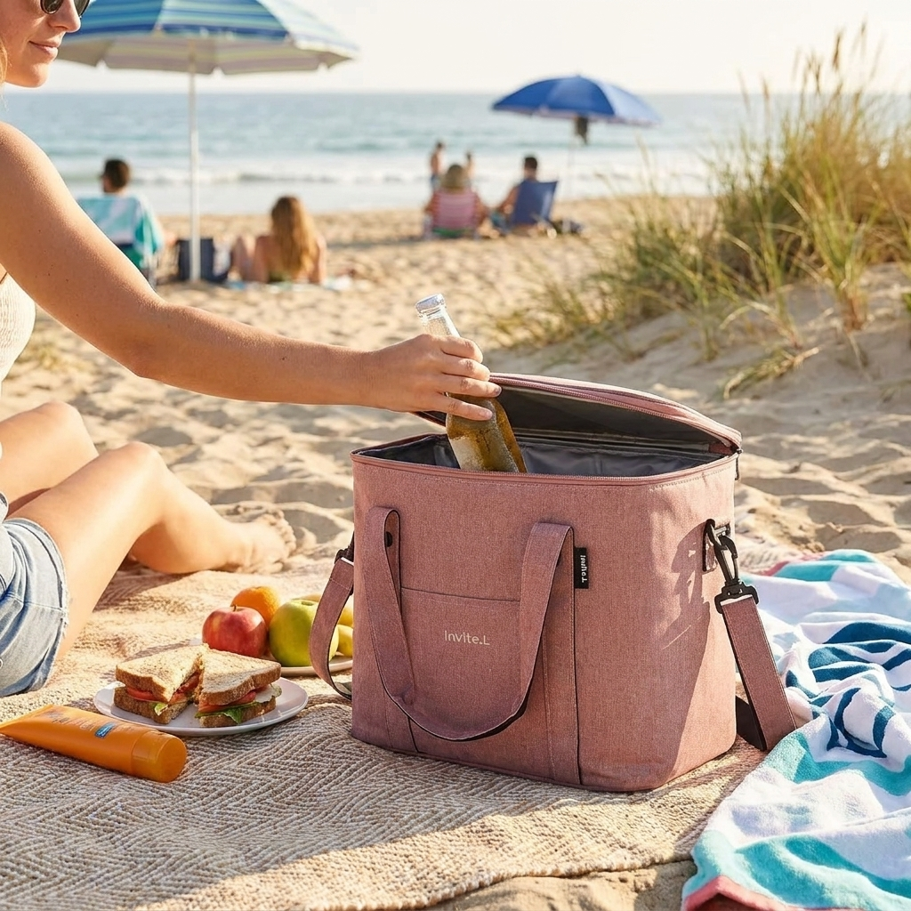 Insulated lunch cooler bag in use