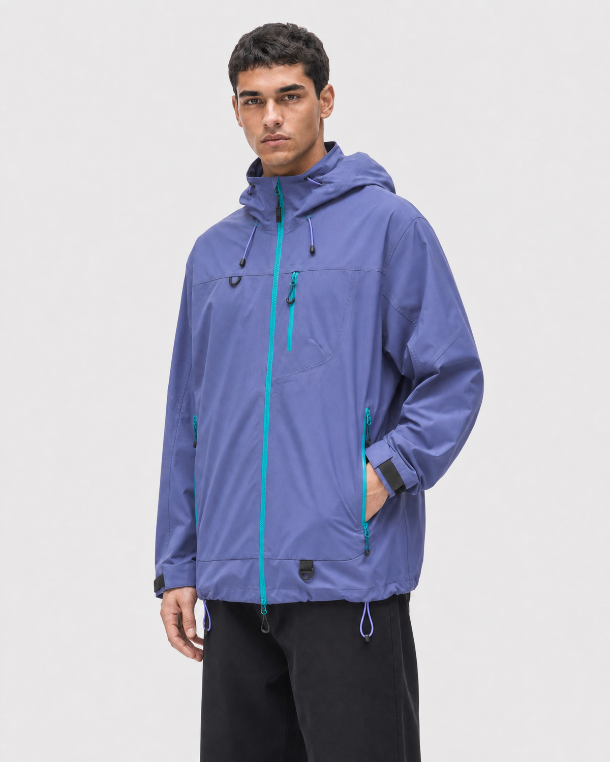 Pact Unisex Water-Repellent Hooded Windbreaker in Purple, torso three-quarter # Colour_Purple