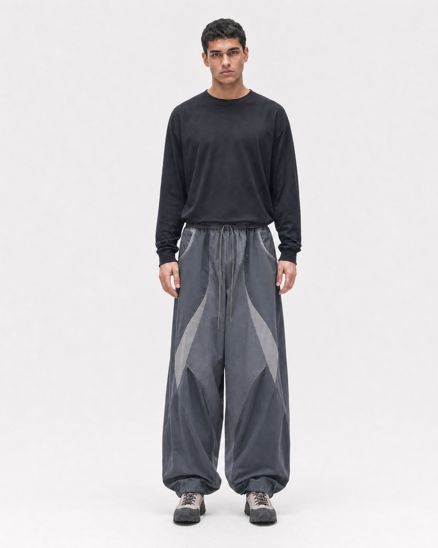 Pact wide-leg techwear cargo trousers — Dark Grey # Colour_Dark Grey
