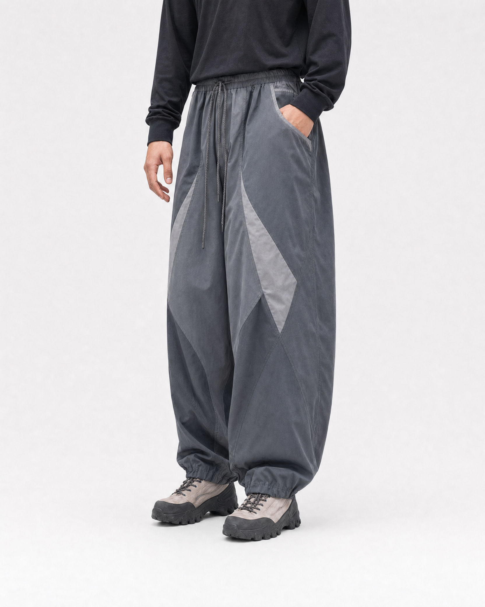 Pact wide-leg techwear cargo trousers — Dark Grey # Colour_Dark Grey