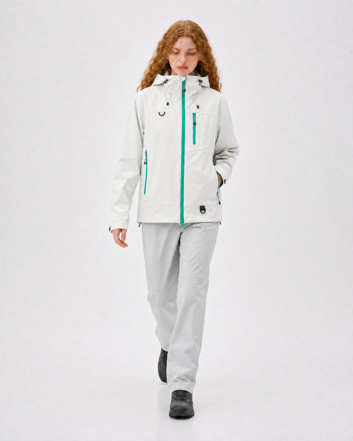 Pact Unisex Water-Repellent Hooded Windbreaker in Grey, walking # Colour_Grey